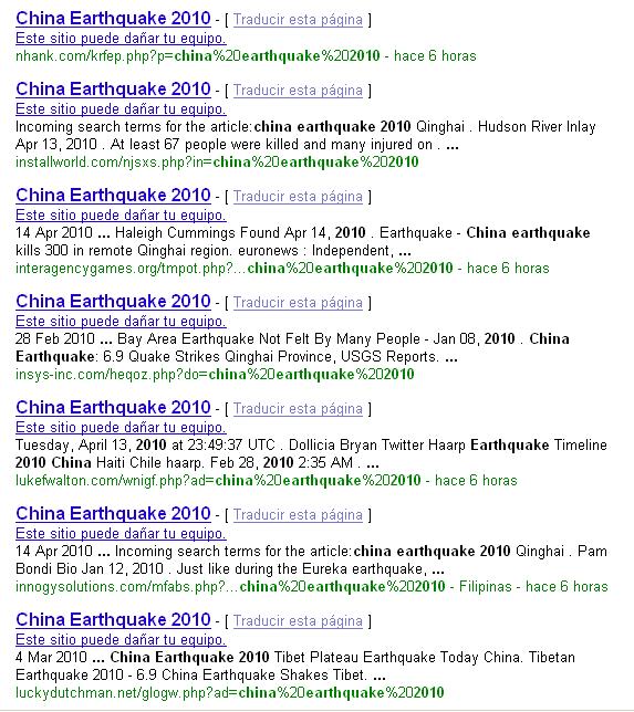Google results related to the China Earthquake