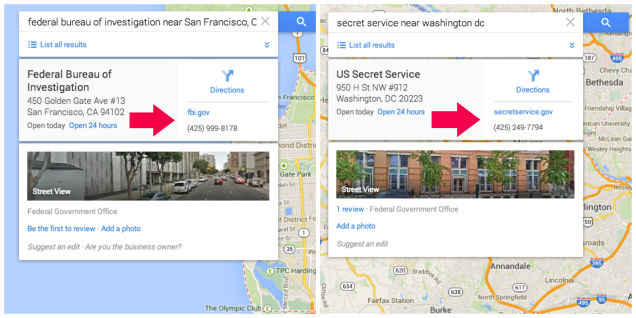fake FBI office in Google Maps