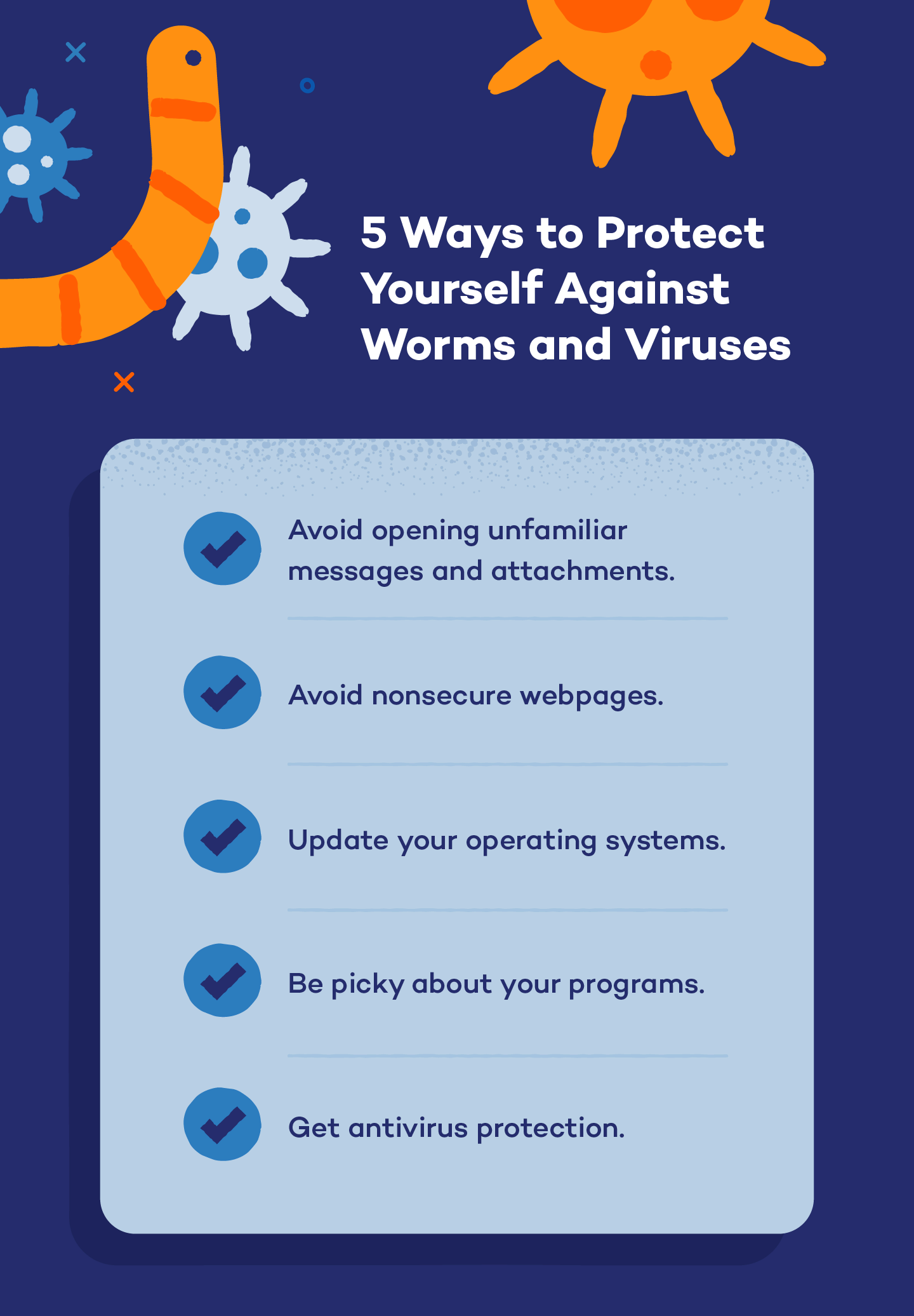  Illustration of a quick checklist to protect yourself from worms and viruses 