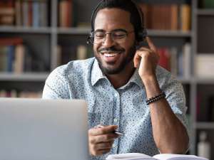 Man answering zoom call