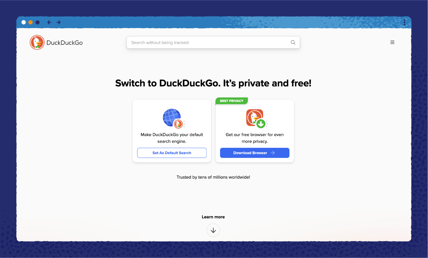 Screenshot of a private browser called DuckDuckGo.