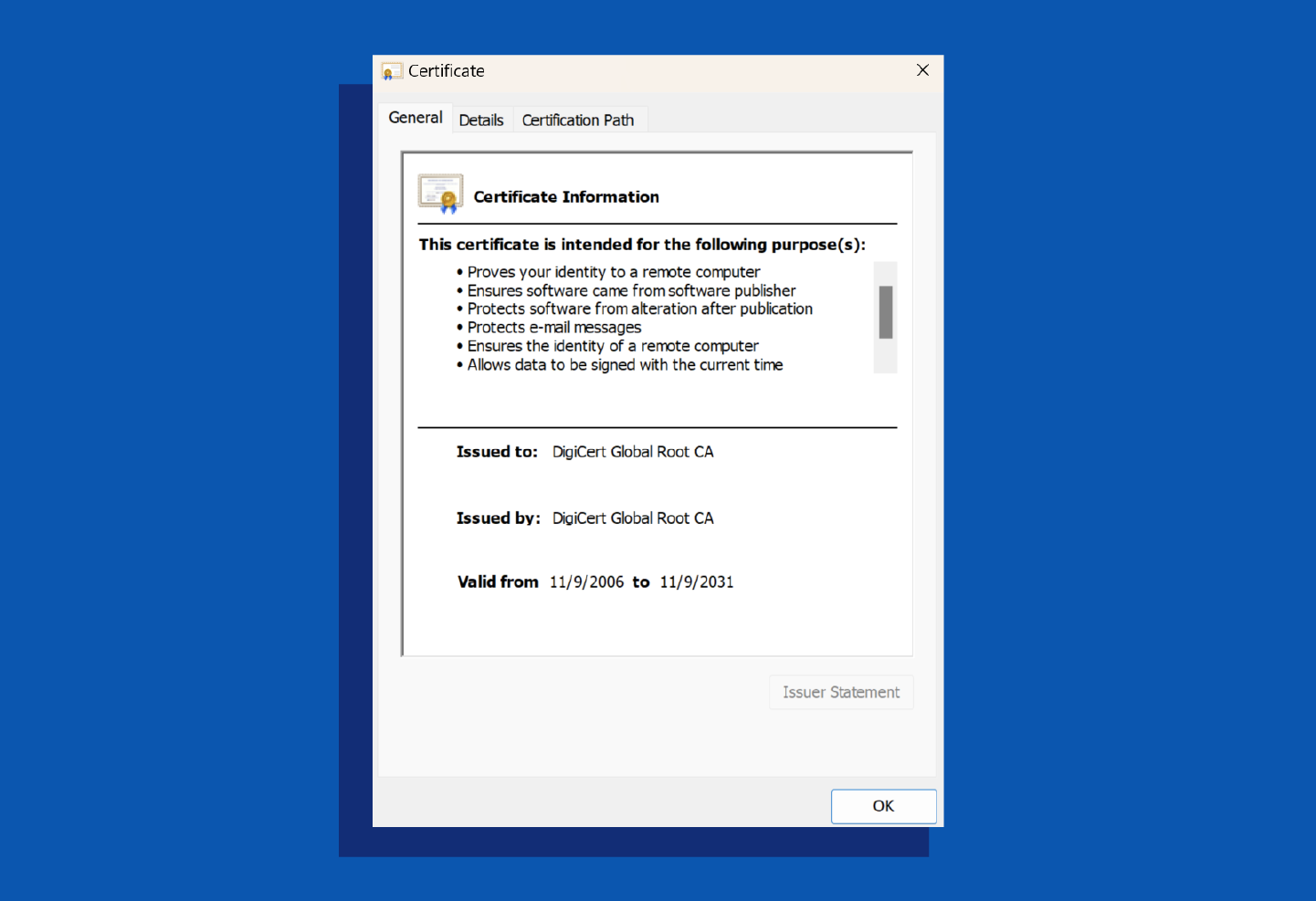 Screenshot of a root certificate.