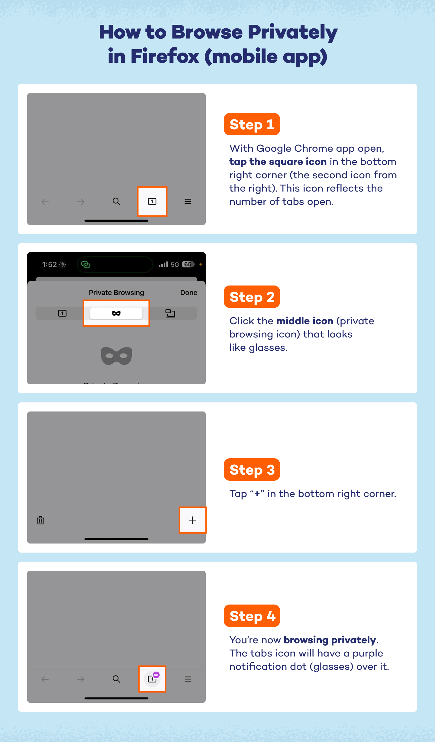 Steps to use incognito mode using Firefox on mobile 