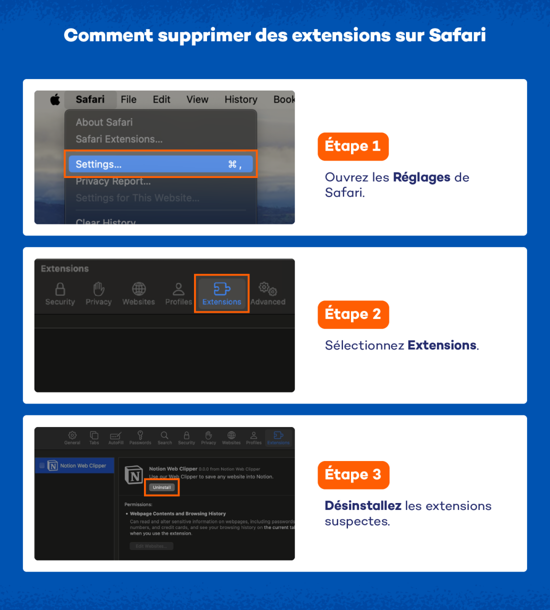 Comment supprimer des extensions sur Safari